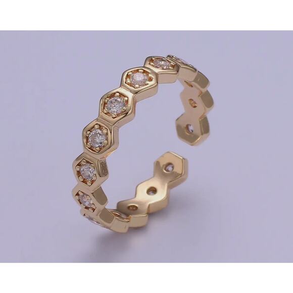 18K Gold Hexagon Filled CZ Adjustable Band - Picture 1 of 4